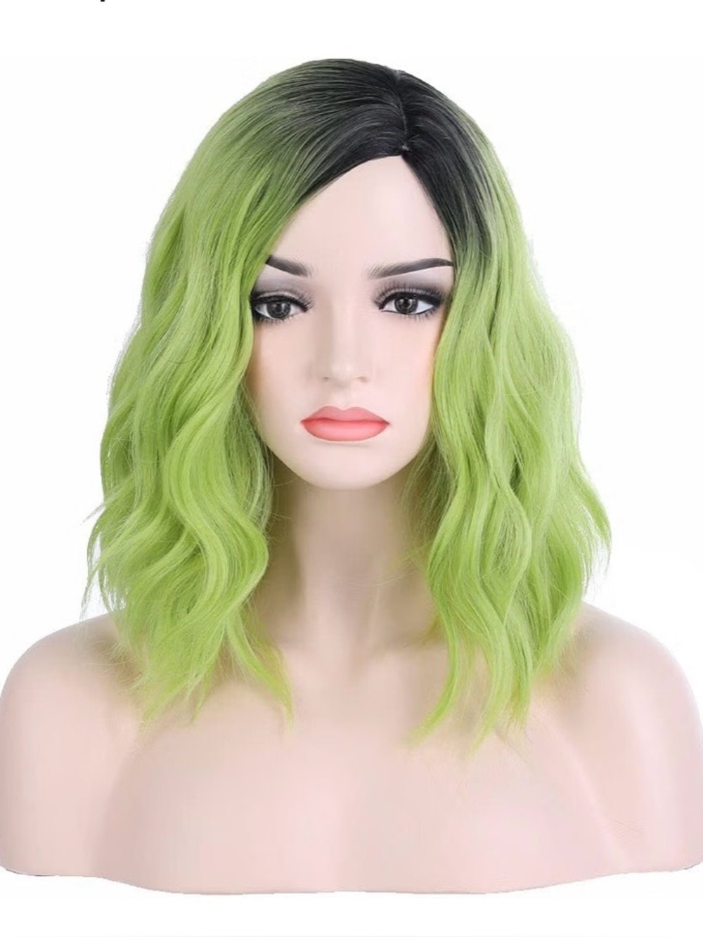 New Ombre Green Black Wig Short Wavy Wig Bob BERON 14” Costume Cosplay Hairnet